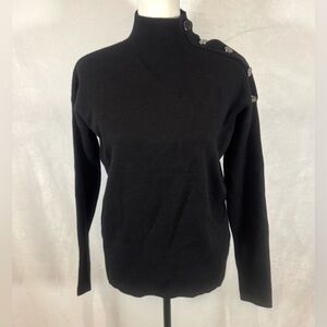 Tahari super soft black button mock neck sweater size XS